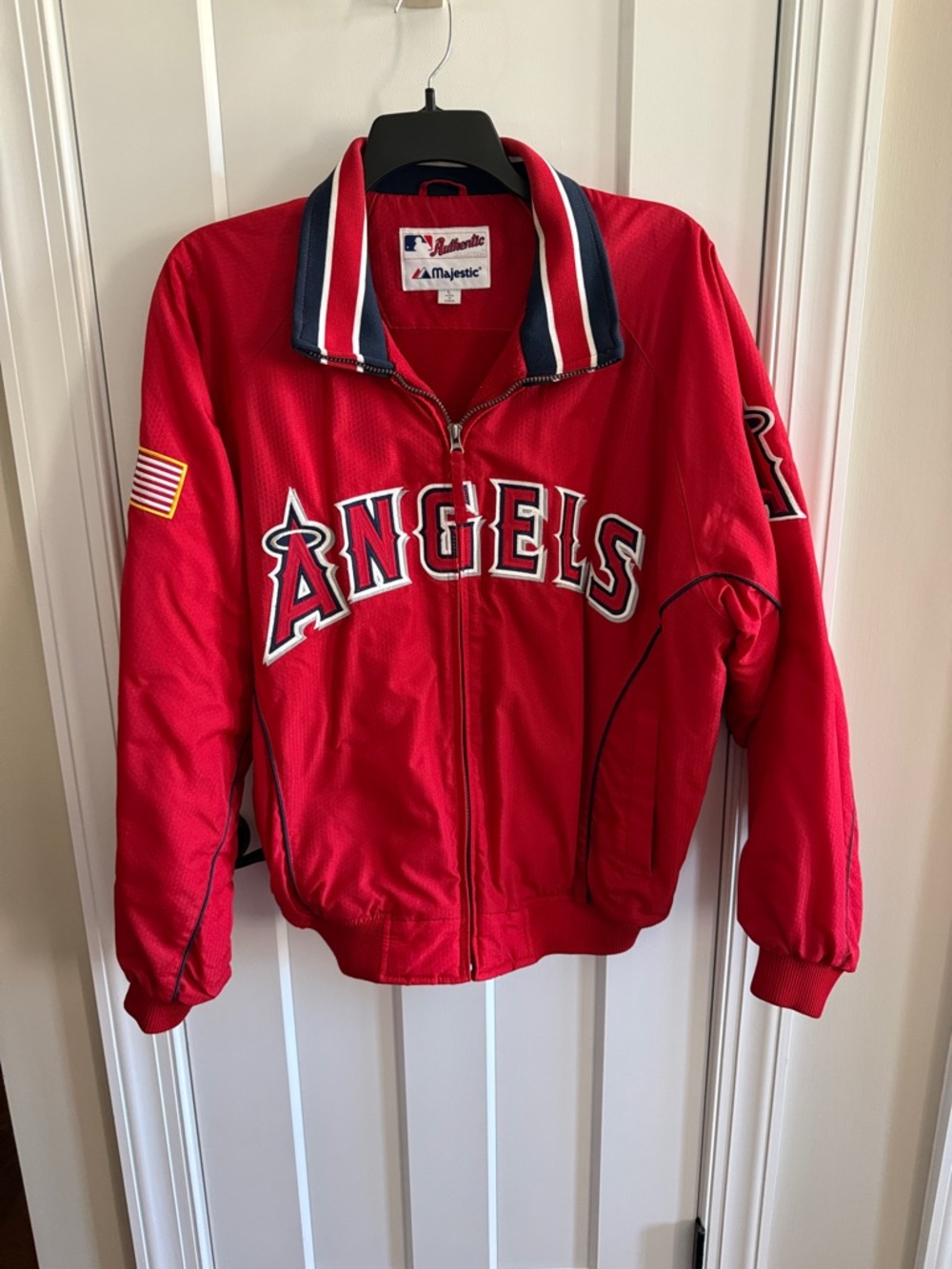 Majestic Red Angels Team Bomber Jacket with Navy Trim